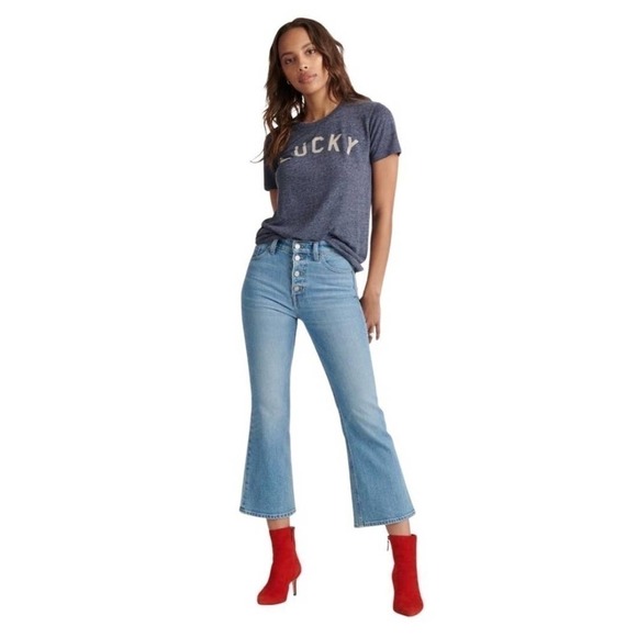 Lucky Brand Bridgette Cropped Flare Button Fly Jeans Light Wash Blue Size 00/24 - Picture 12 of 13